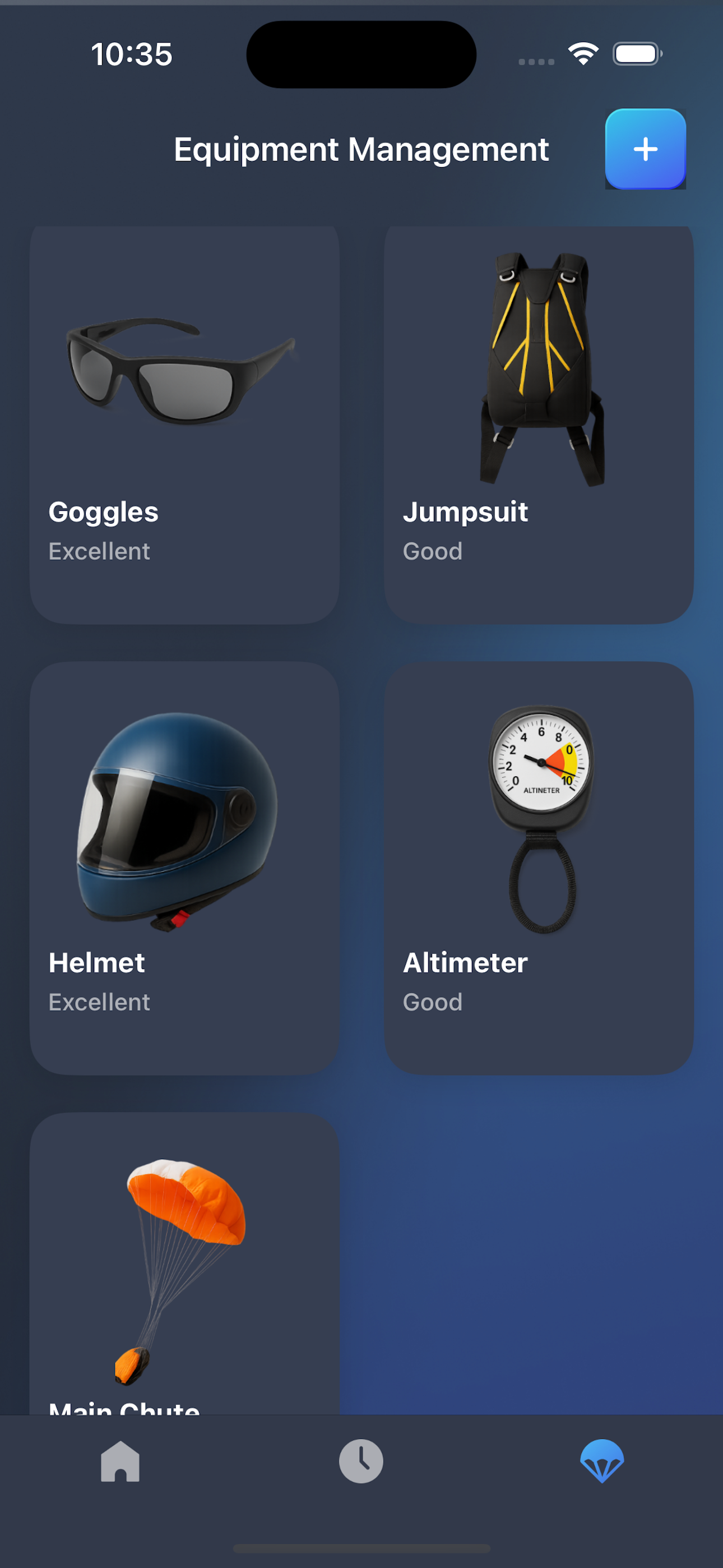 Off-road gear management screen
